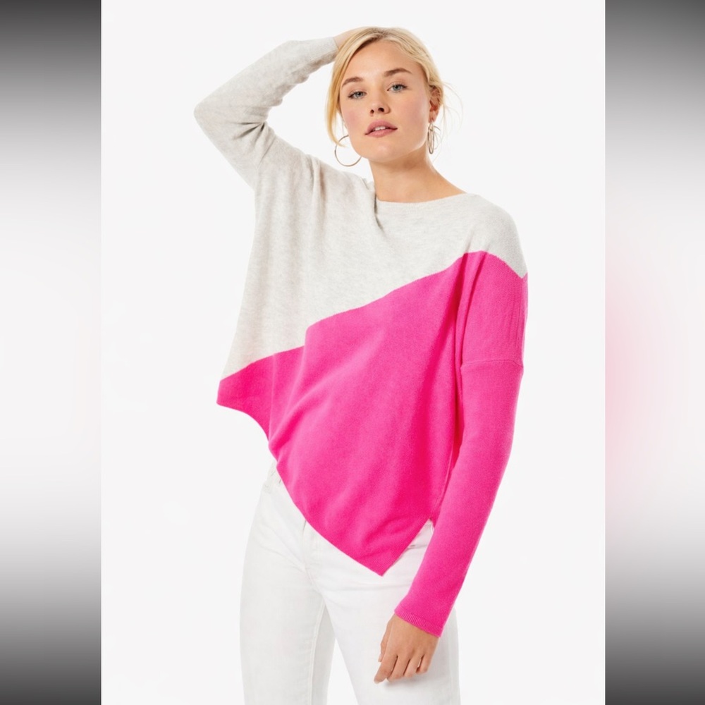 Lilly Pulitzer Cashmere Pullover Sweater Crew Neck Pink Gray‎ Oversize